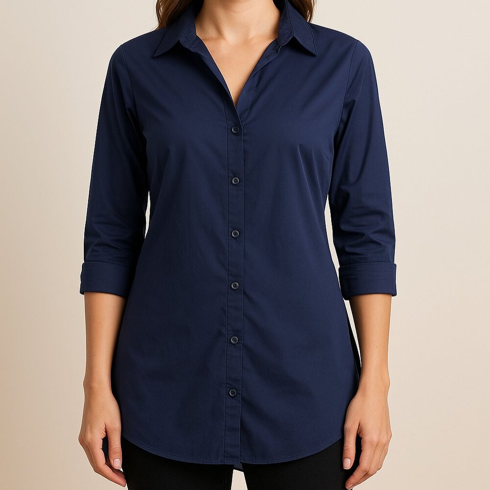 Colleen Lopez Navy Button-Down Tunic Shirt Small (Polished Collection)